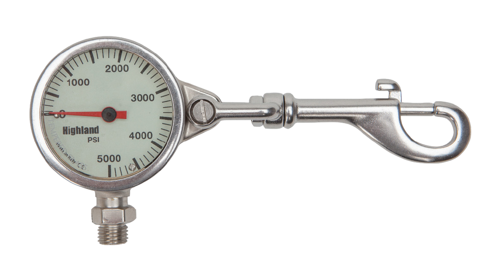 Highland 2" Brass & Snap SPG – Compact Pressure Gauge with Integrated Bolt Snap