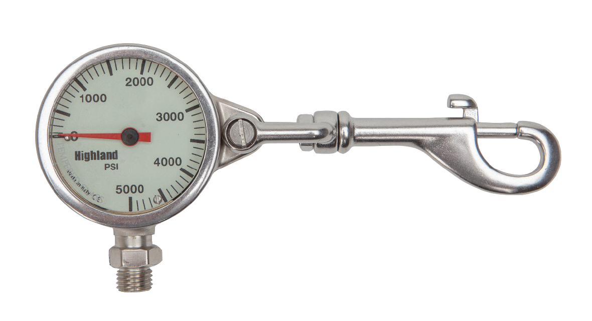 Highland 2" Brass & Snap SPG – Compact Pressure Gauge with Integrated Bolt Snap