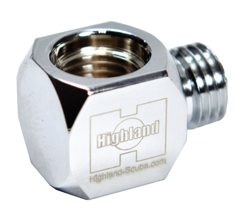 XS Scuba Highland 90° HP Gauge Adapter – Right Angle Mini Tech Gauge Adapter