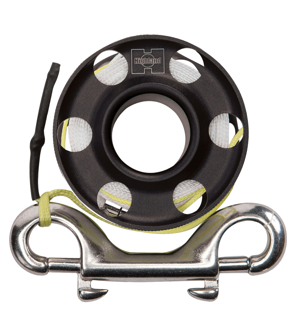 XS Scuba Highland 50 ft Aluminum Finger Spool with Dyneema Leader & Bolt Snap Black