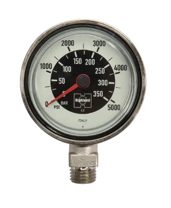 Highland Thin Line SPG – Brass & Glass Submersible Pressure Gauge - Dual Scale