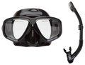 OceanWays Caribbean Mask & Dry Snorkel Combo – Tempered Glass Snorkeling Set Black
