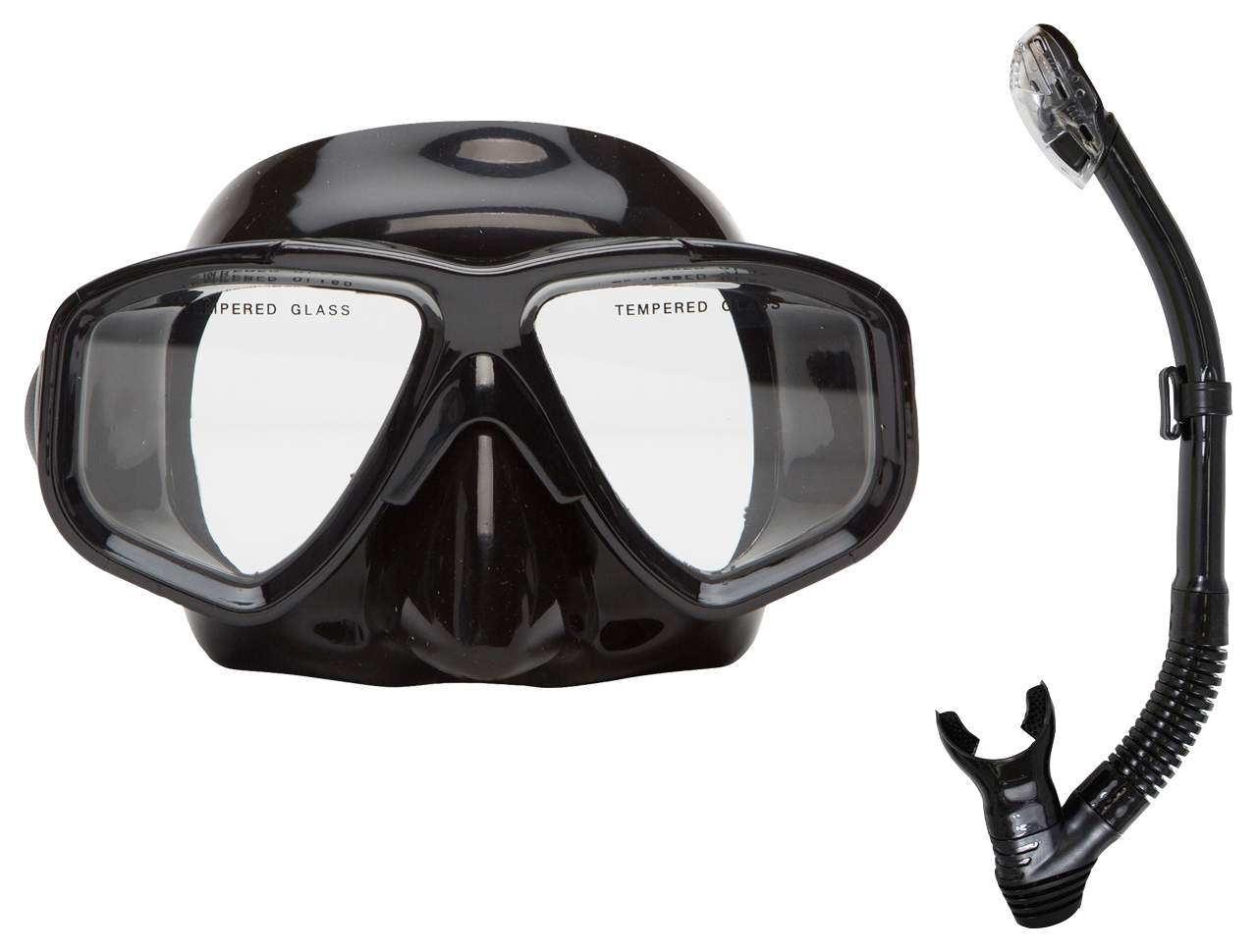 OceanWays Caribbean Mask & Dry Snorkel Combo – Tempered Glass Snorkeling Set Black
