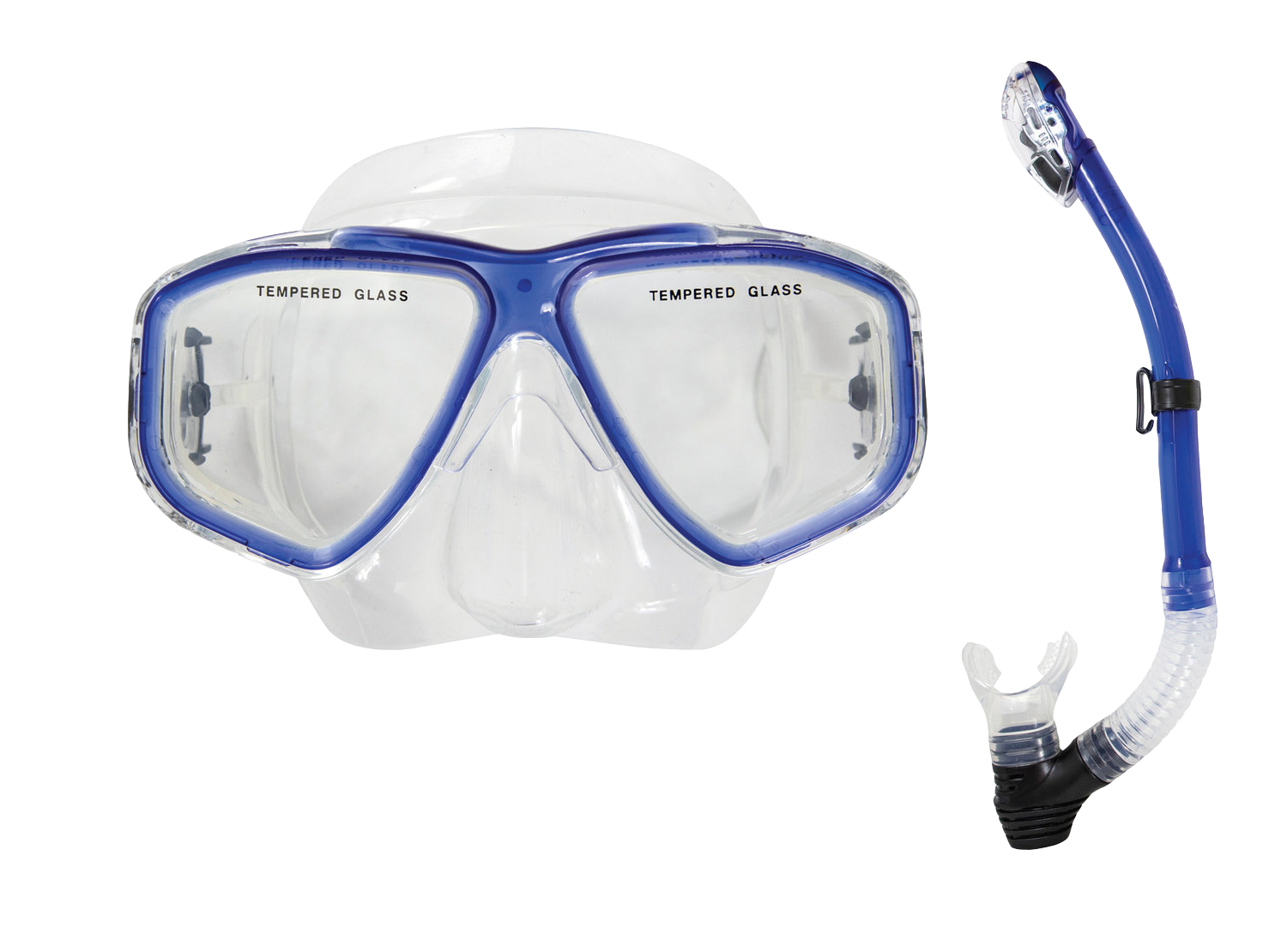 OceanWays Caribbean Mask & Dry Snorkel Combo – Tempered Glass Snorkeling Set Blue
