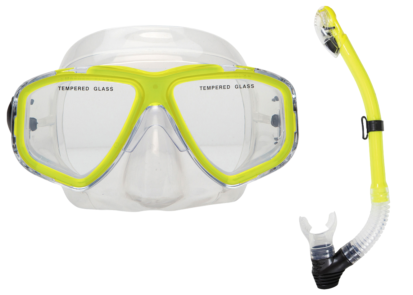 OceanWays Caribbean Mask & Dry Snorkel Combo – Tempered Glass Snorkeling Set Yellow