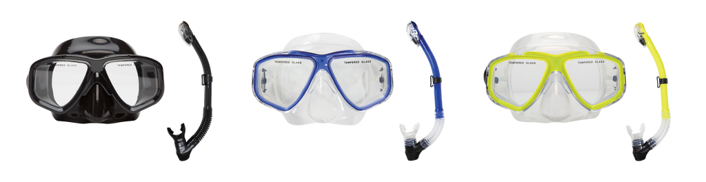 OceanWays Caribbean Mask & Dry Snorkel Combo – Tempered Glass Snorkeling Set