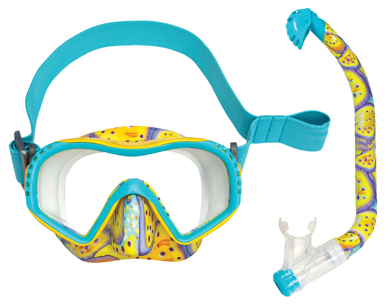 XS Scuba Youth Marine Life Mask & Dry Snorkel Combo – Kids Snorkeling Set Purple & Yellow Nudibranch
