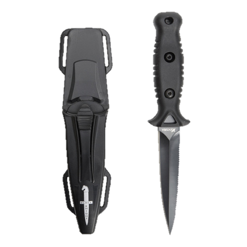 XS Scuba Black Knight Spearfishing Knife – 420 Stainless Steel Kill Knife with Stiletto Tip