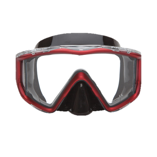 XS Scuba OceanWays Fusion 3 Mask – Panoramic Three Window Scuba Diving & Snorkeling Mask - Red & Black