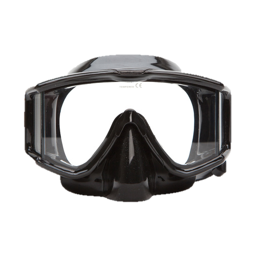 XS Scuba Fusion Mask – Panoramic Three-Window Scuba Diving Mask w/ Purge - Black & Black