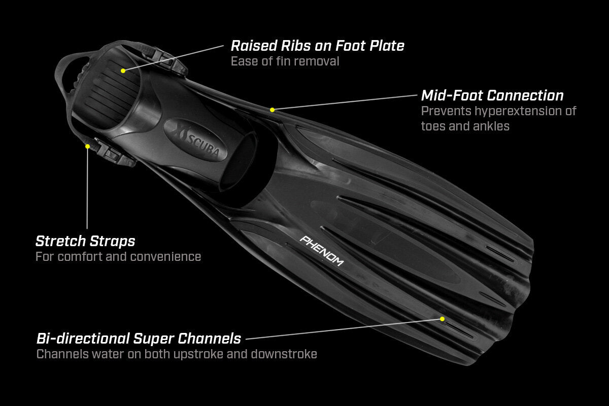 XS Scuba Phenom Fins – High Performance Scuba Diving Fins with Stretch Straps