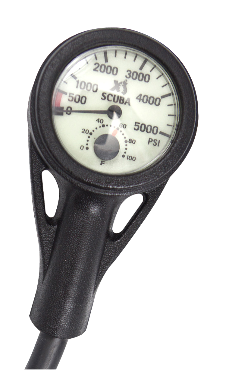 XS Scuba Standard Pressure Gauge – Submersible SPG with Thermometer & HP Hose