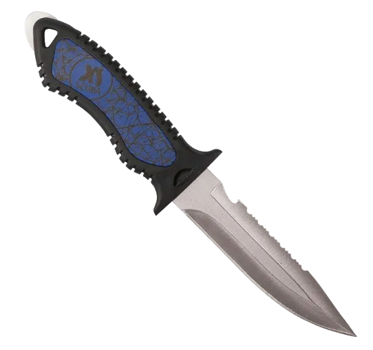 XS Scuba Neuro Dive Knife – 4.5" 304 Stainless Steel Dive Knife with Serrated Edge & Line Cutter - Blue