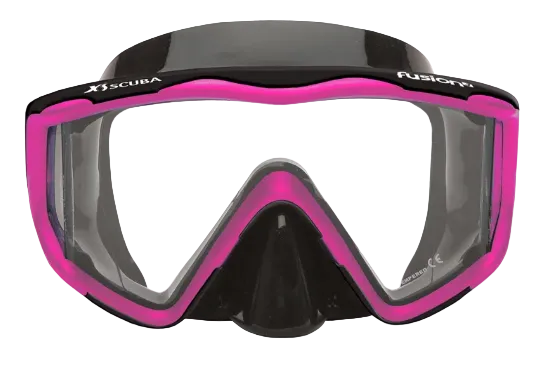 XS Scuba OceanWays Fusion 3 Mask – Panoramic Three Window Scuba Diving & Snorkeling Mask Black Silicone Mystic Pink
