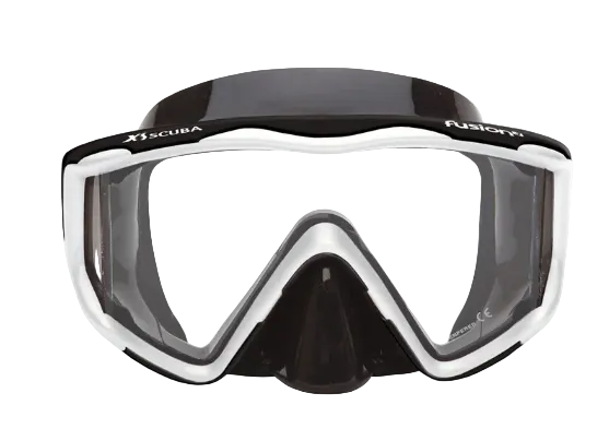 XS Scuba OceanWays Fusion 3 Mask – Panoramic Three Window Scuba Diving & Snorkeling Mask Black Silicone White